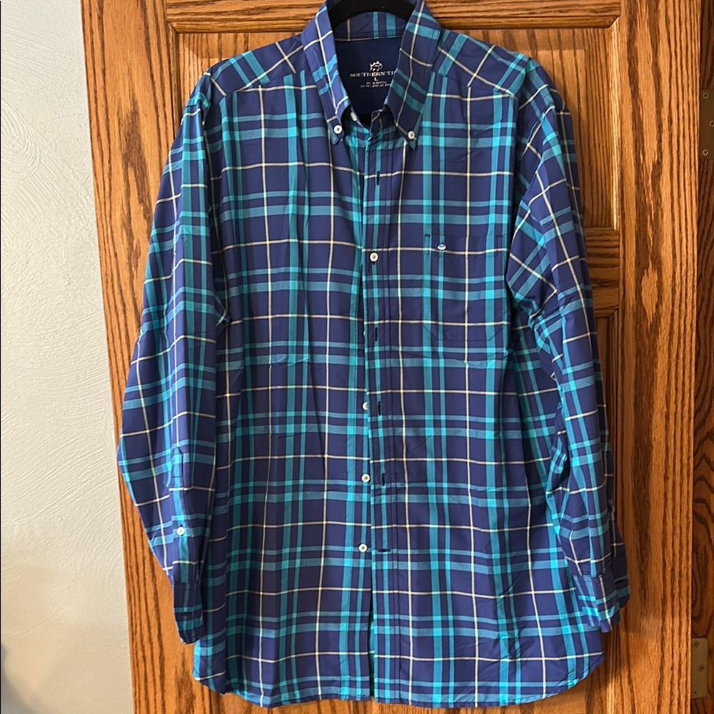 Southern Tide Performance Fabric Plaid Men's Shirt, Size Large